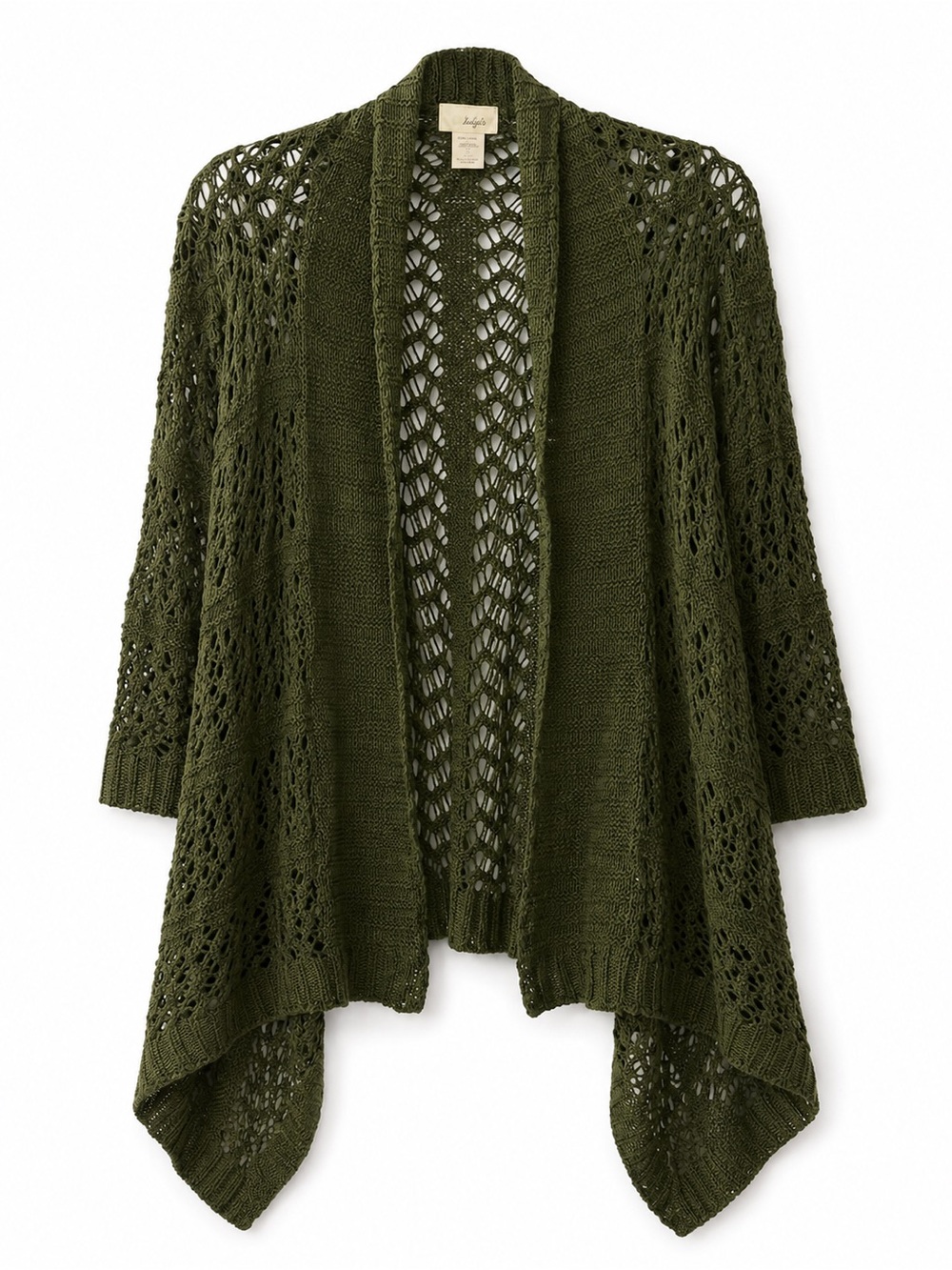 Daytrip Olive Green Open-Knit Draped Cardigan – Size Large